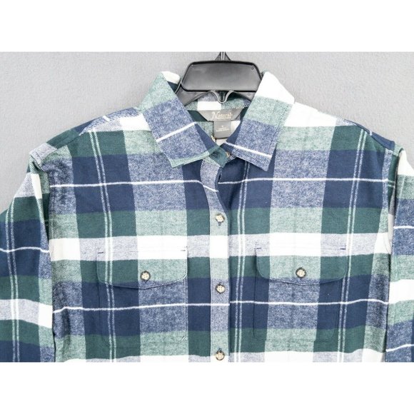 Natural Reflections Shirt Mens Small Green Blue Plaid Flannel Button Front NWT - Picture 2 of 11
